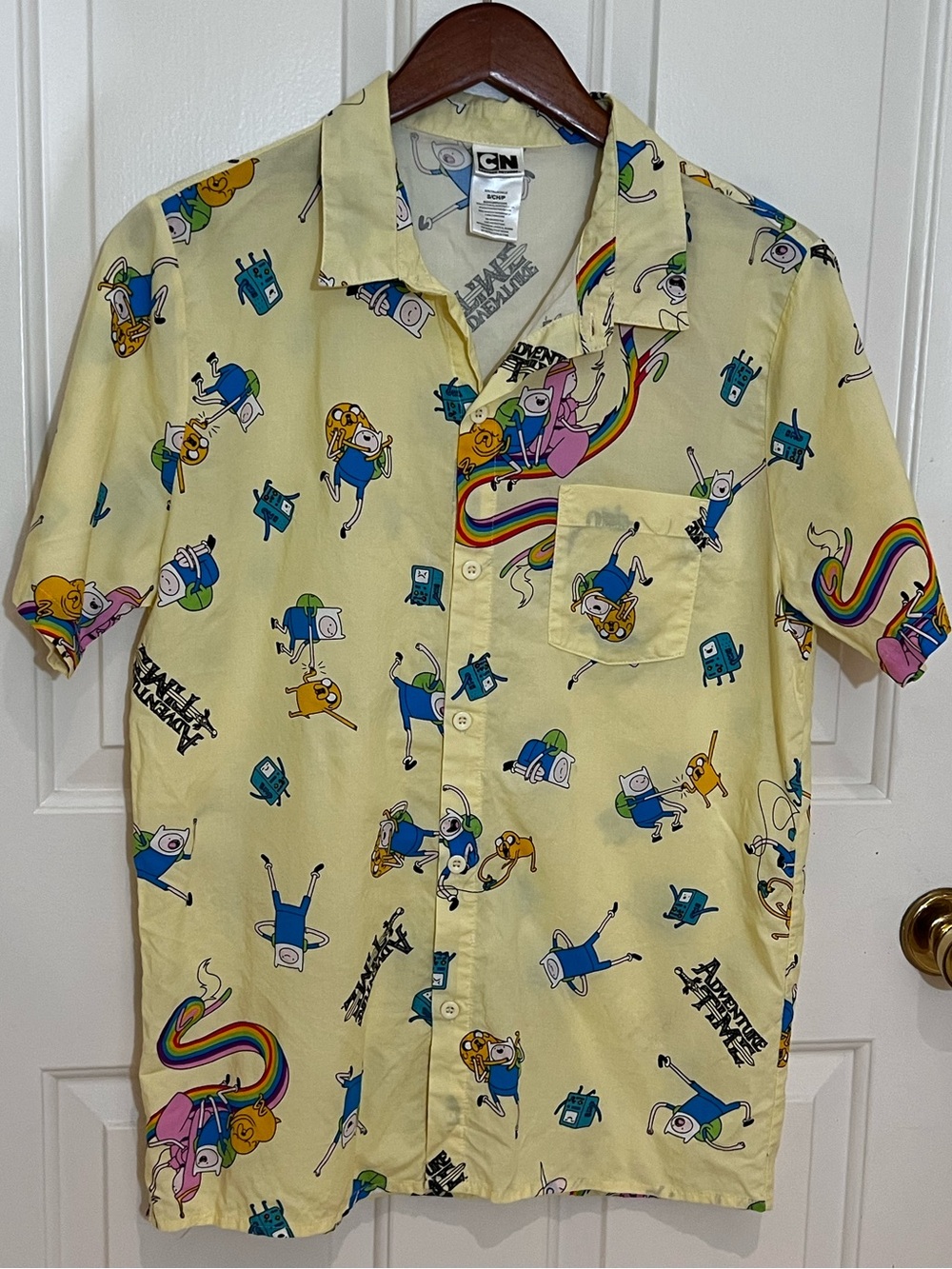 Cartoon Network Adventure Time Pale Yellow Character Print Button-Up Shirt